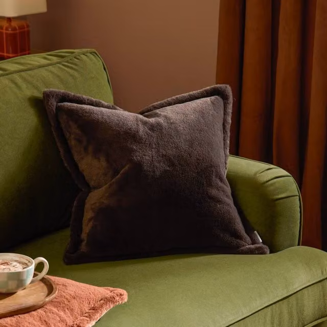 Furn Kallu Reversible Faux Fur Cushion in Brown, W/D/H: 55 x 55 x 55 cm