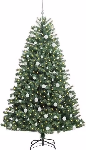 Berkfield Home Realistic Artificial Hinged Christmas Tree in Green, H 210 cm, W 122 cm, D 122 cm – 1