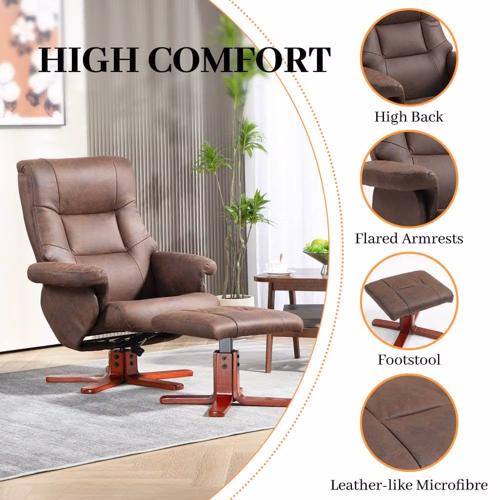 STILVORA Manual Recline Recliner Chair and Footstool Set in Brown – 7