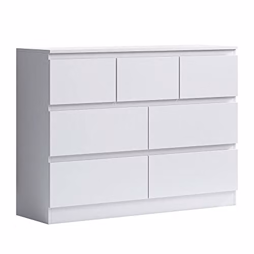 FWStyle Merchant 7 Drawer Chest of Drawers in Matt White, Scandinavian Style Bedroom Furniture, W106 x H81 x D40 cm – 2