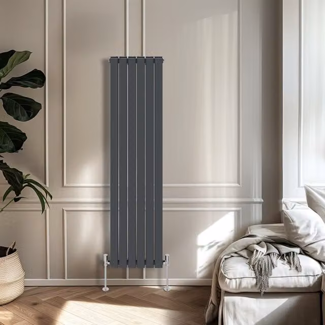 Right Radiators Anthracite Double Panel Flat Panel Vertical Radiator, Height: 160 cm, Width: 40.8 cm