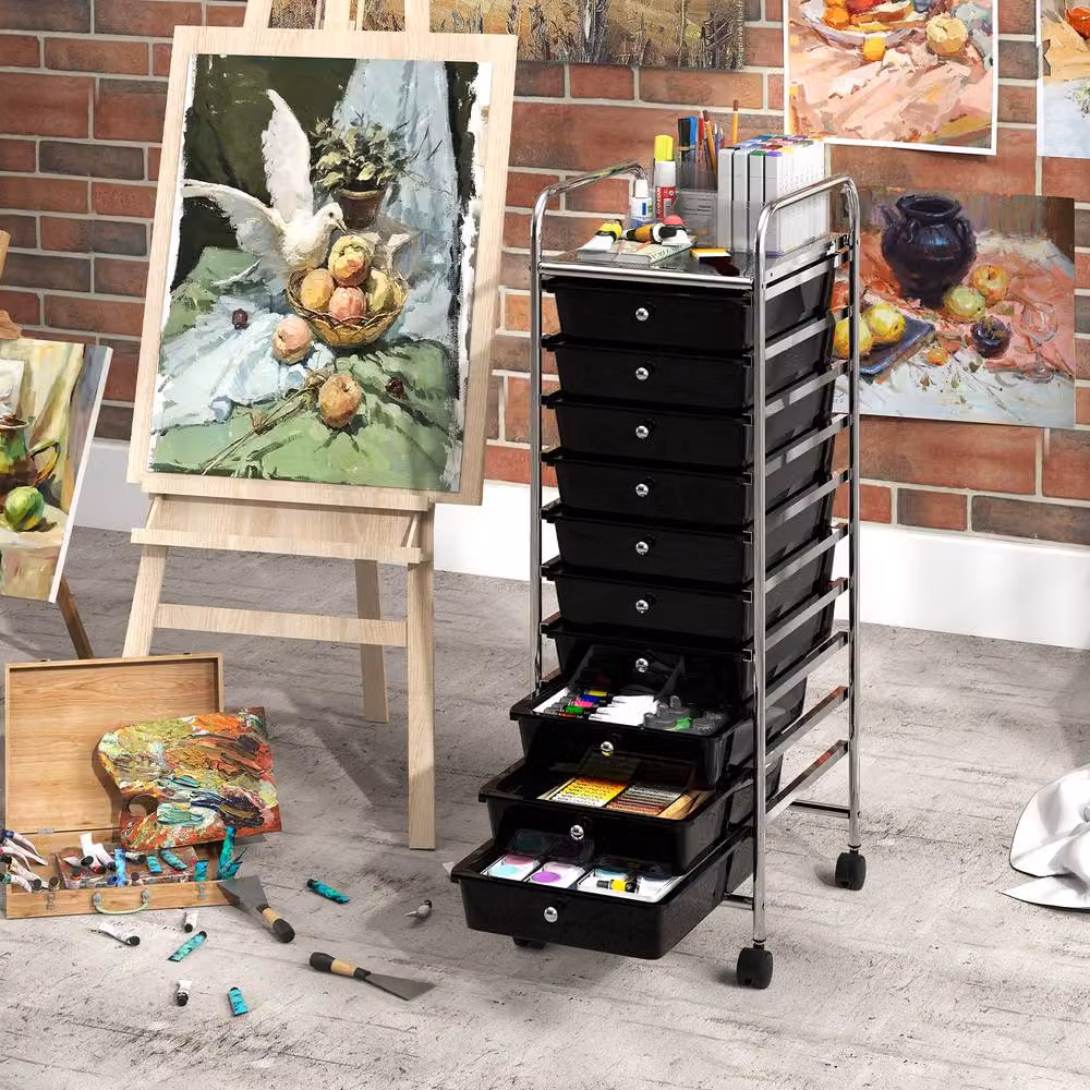 Gymax 10 Drawer Rolling Art and Craft Organizer Utility Cart in Black – 5