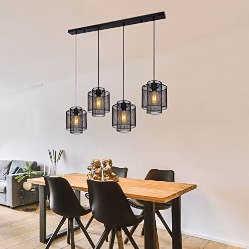 Globo Lighting Industrial Black Metal Pendant Light with 4 x E27 Bulbs, W/D/H: 120 x 20 x 20 cm – 2
