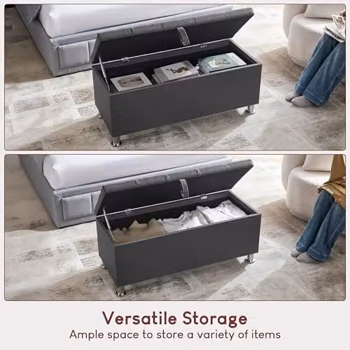 Vida Designs Valencia Fabric Storage Ottoman in Dark Grey Linen, W/D/H: 100 x 40 x 44 cm – 6