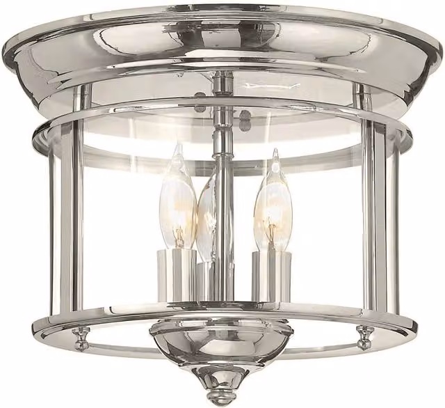 Netlighting Gentry Cylindrical 3 Candle Flush Mount Lantern in Polished Nickel and Grey