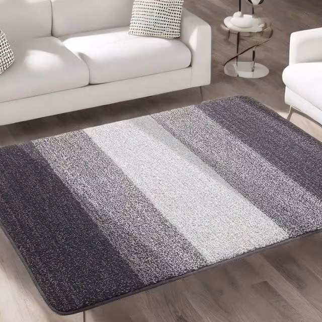 FURNOS Grey Striped Microfibre Non-Slip Washable Indoor Kitchen Mat