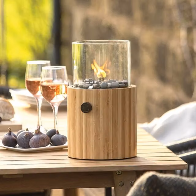 Cosiscoop Portable Tabletop Gas Fire Pit Lantern in Natural Wood Finish, Diameter: 76.2 cm