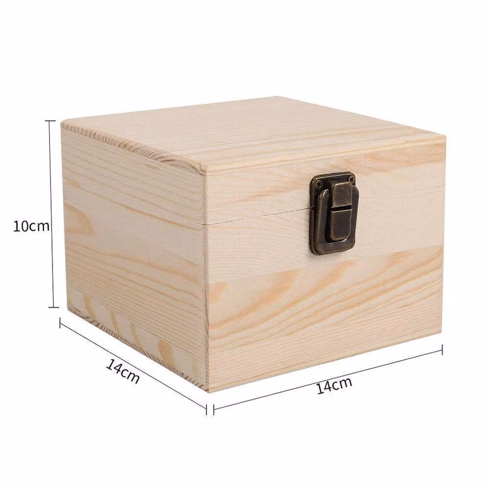 EONLION Natural Wooden Storage Box with Lid, Brown and Beige, W/D/H: 14 x 14 x 10 cm – 2