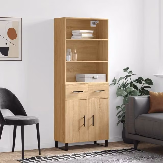 Berkfield Home Sonoma Oak Highboard in Brown, W/D/H: 69.5 x 34 x 180 cm – 1