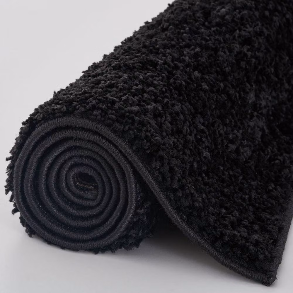 THE RUGS Soft Plain High Pile Shaggy Round Rug in Black, Diameter: 120 cm – 3