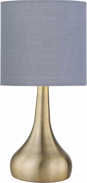 First Choice Lighting Romana Antique Brass Touch Table Lamp with Grey Fabric Shade – 1