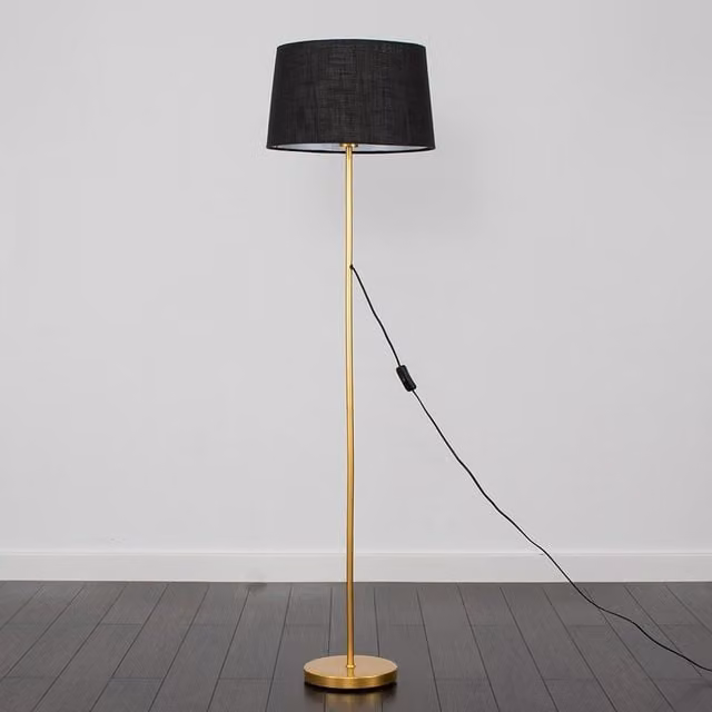 ValueLights Charlie Single Stem Floor Lamp with Tapered Cone Shade in Black