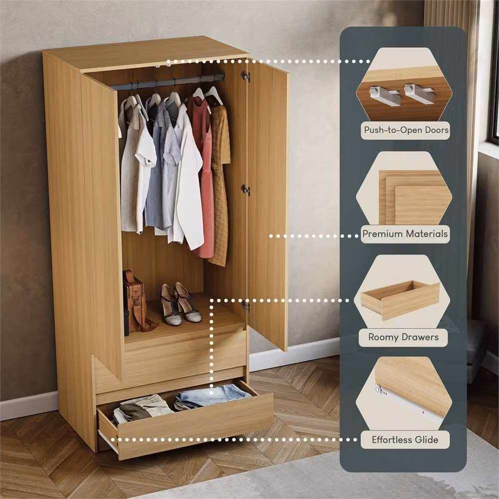 FORGEVIO Modern Pine 2 Door 2 Drawer Wardrobe in Brown – 3