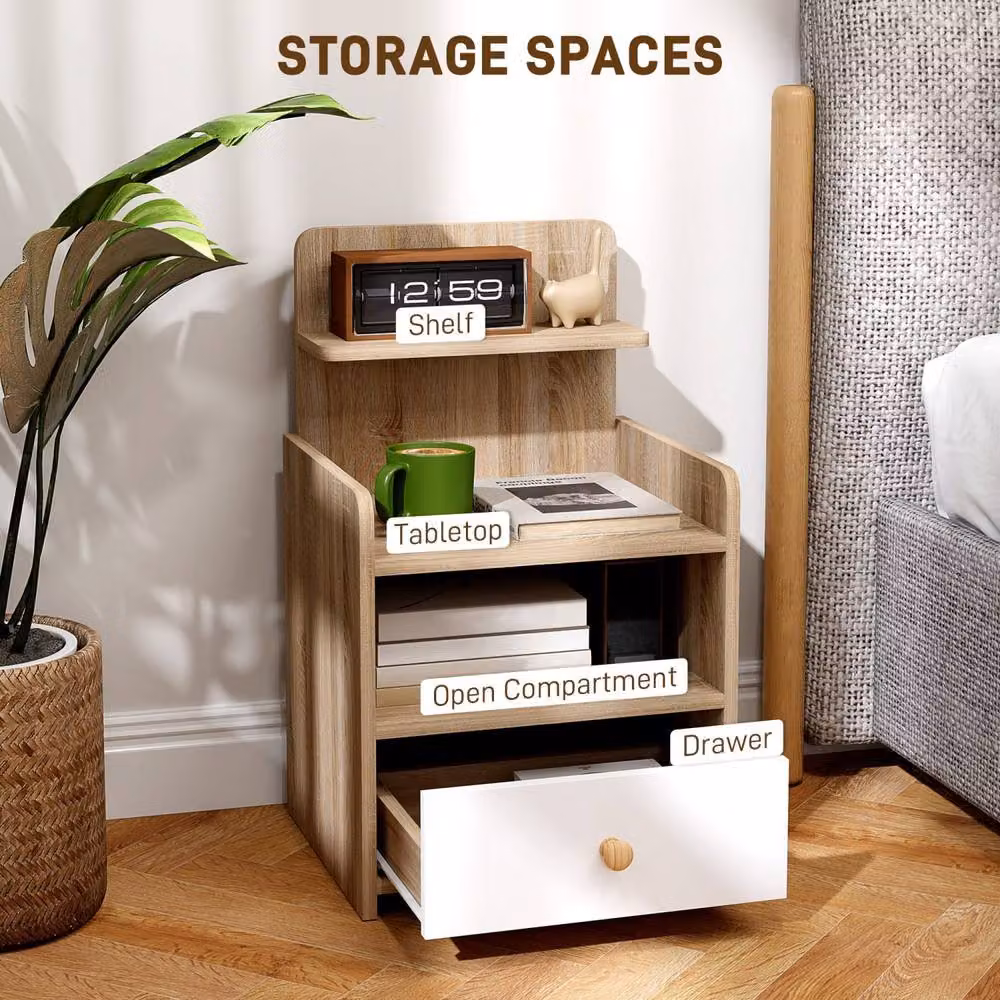 Wyld Haus Tahadi White and Natural Wood Effect Multi Storage Bedside Table – 3