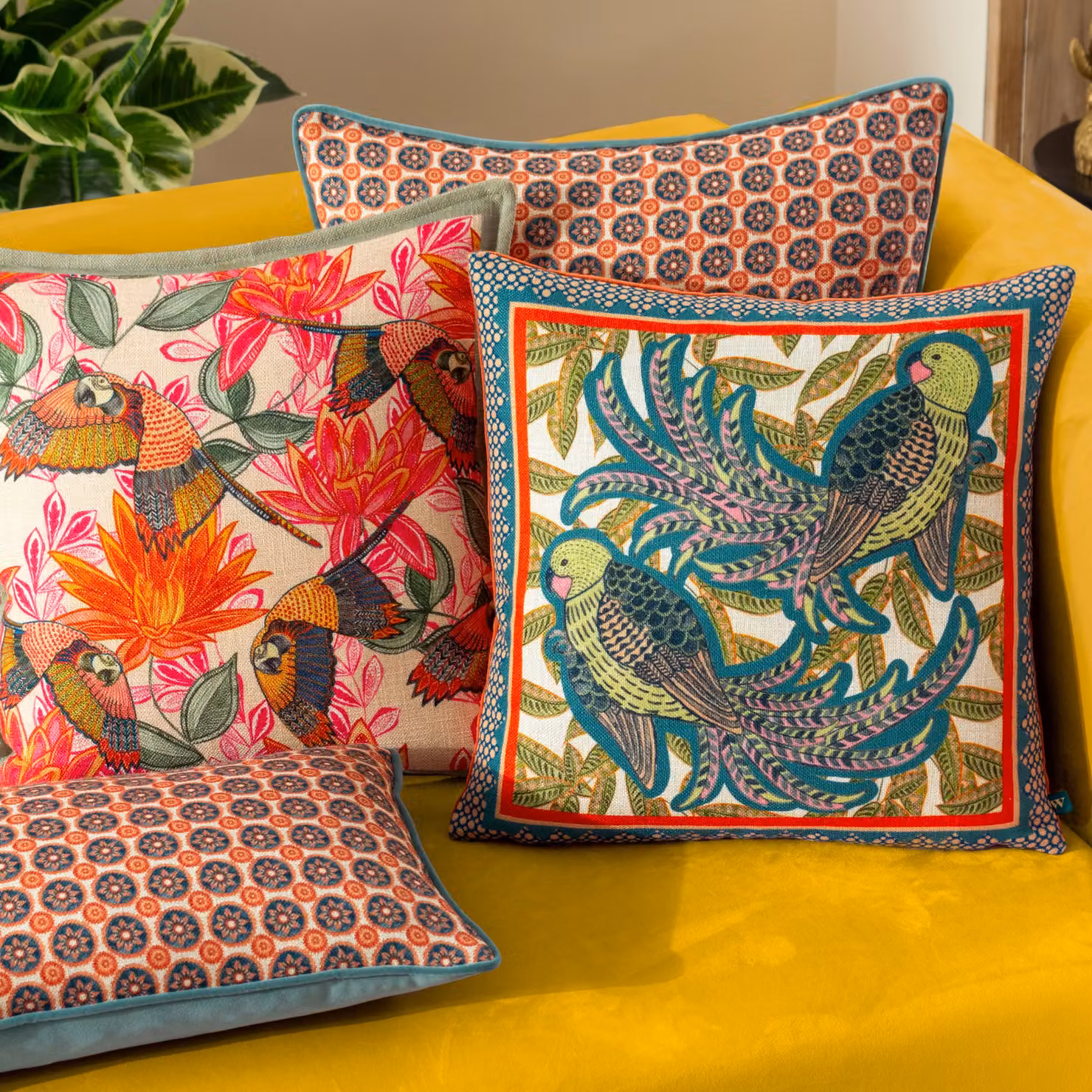 Wylder Tropics Onika Blue Velvet Square Geometric Cushion, W/D/H: 50 x 50 x 50 cm – 4