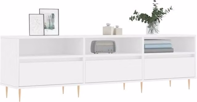 Berkfield Home White TV Cabinet in Engineered Wood W: 150 cm, D: 30 cm, H: 44.5 cm – 1
