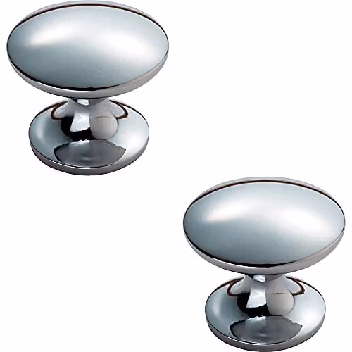 Loops 2 Pack Polished Chrome Fingertip Cabinet Door Knobs, 30mm Diameter