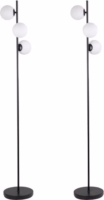 First Choice Lighting Set of 2 Marlin Floor Lamps in Matt Black with Opal Glass