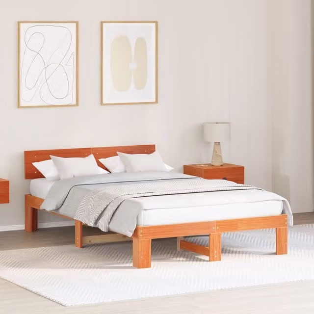 Berkfield Home Solid Pine Wood Bed Frame with Headboard, Wax Brown, W/D/H: 120 x 200 x 66 cm – 1