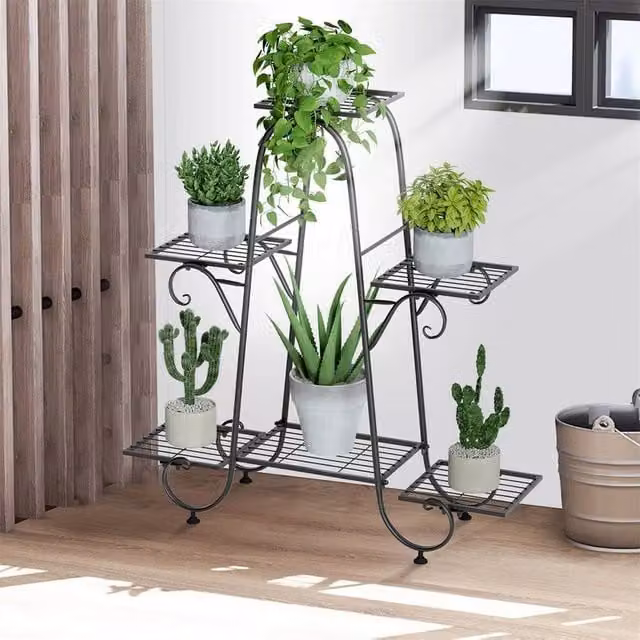 EONLION 6 Tier Metal Plant Stand in Matt Black – 1