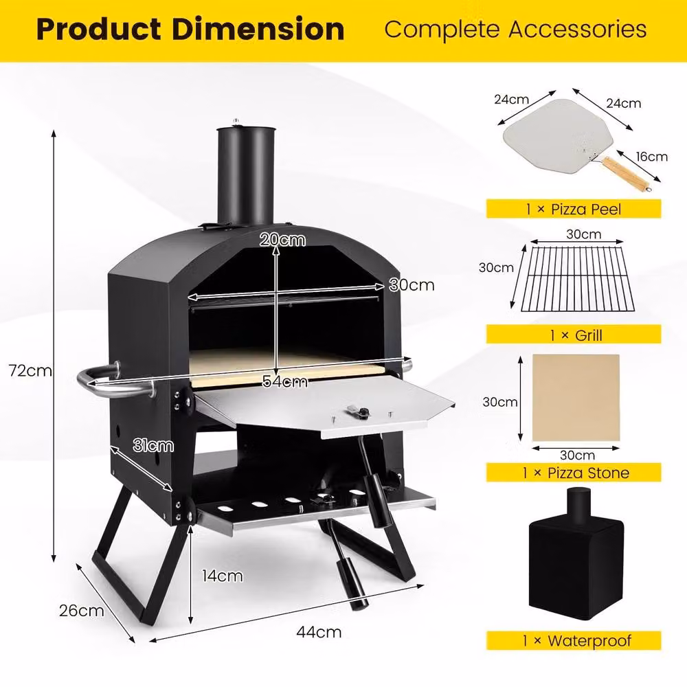 Costway Outdoor 2-Layer Wood Fired Pizza Oven with Pizza Stone, Black, W/D/H: 72 x 44 x 44 cm – 2