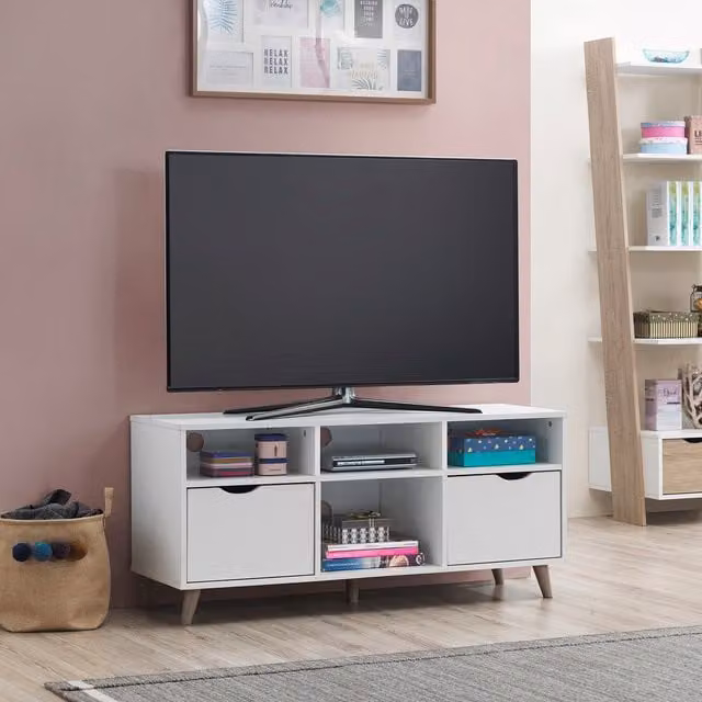 Timber Art Design Pulford Scandi White Wood TV Unit with Two Drawers and Shelf – 1