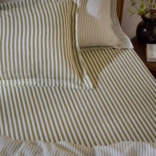 Yard Hebden Striped 100% Cotton Fitted Sheet in Green, Size: 90 x 200 cm – 1