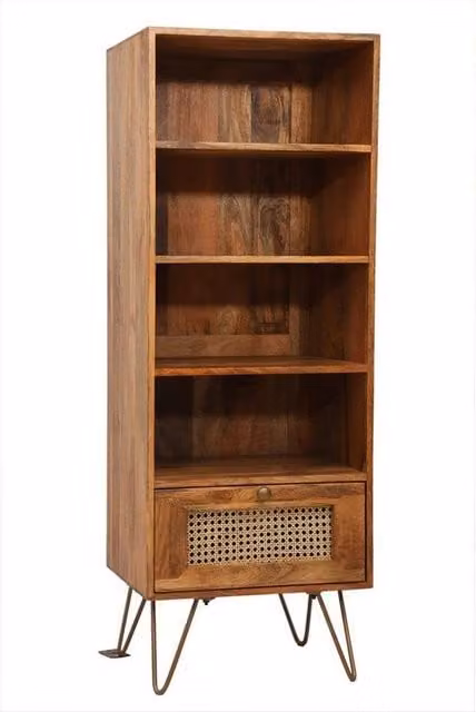 Jaipur Furniture Ltd Nyack Cabinet with Drawer in Light Brown Mango Wood and Iron with Natural Rattan, W50 x D50 x H137 cm