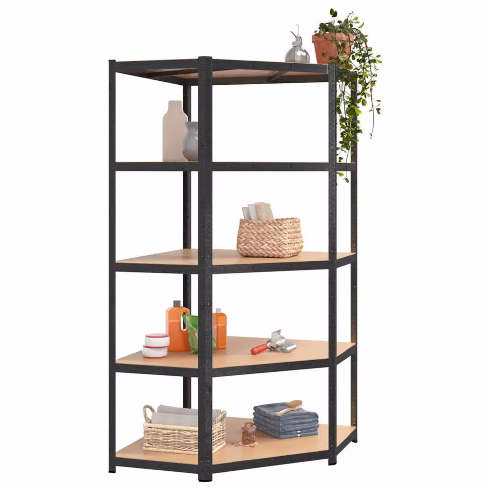 Berkfield Home 5-Layer Heavy-duty Corner Shelf in Grey Steel and Engineered Wood – 3