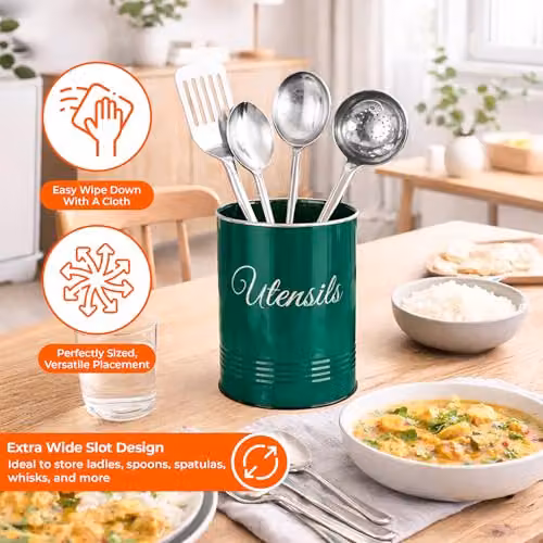 Innoteck Metal Utensil Holder and Cutlery Organiser Pot in Green with Non-Slip Base – 4