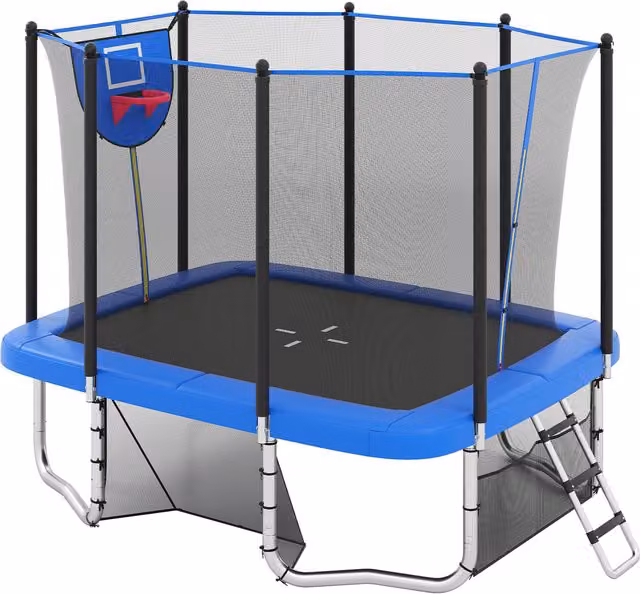 COSTWAY Blue Mini Outdoor Trampoline with Safety Net and Galvanised Steel Frame