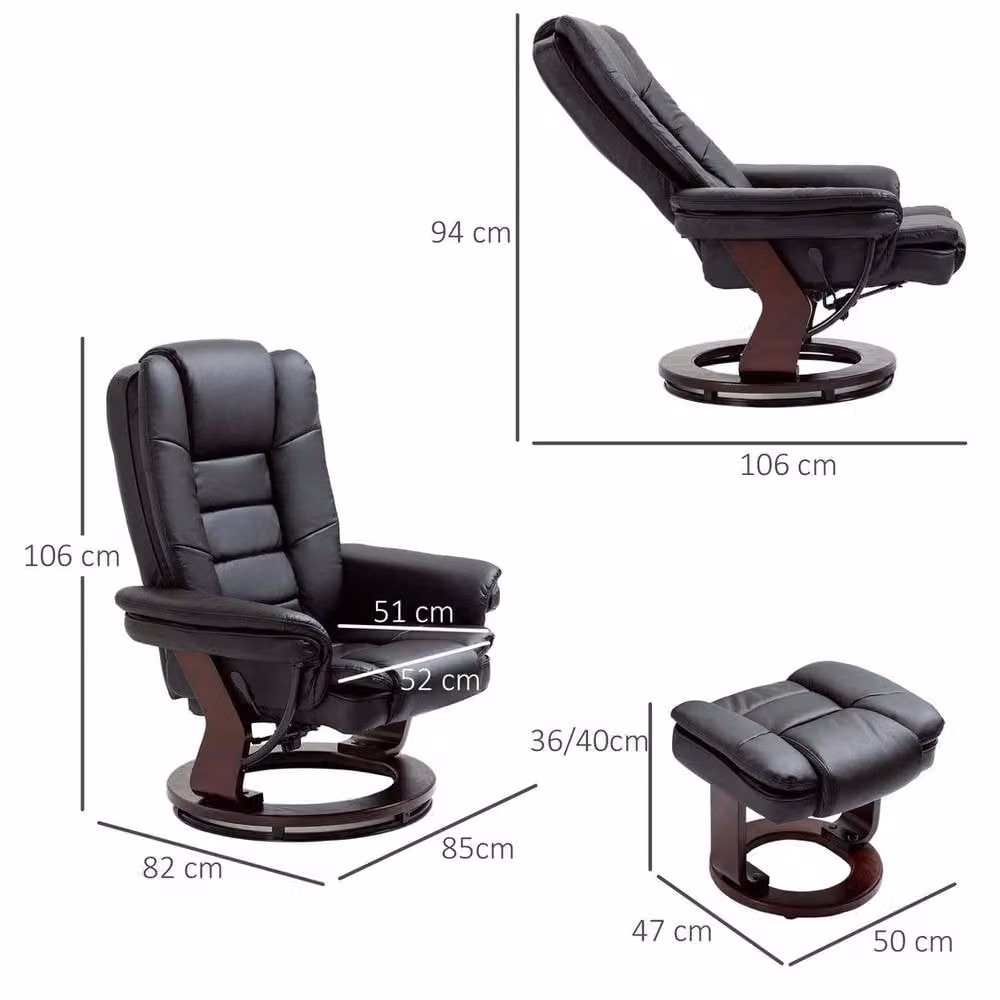 FORGEVIO Manual Recliner and Footrest Set in Black PU Leather – 2