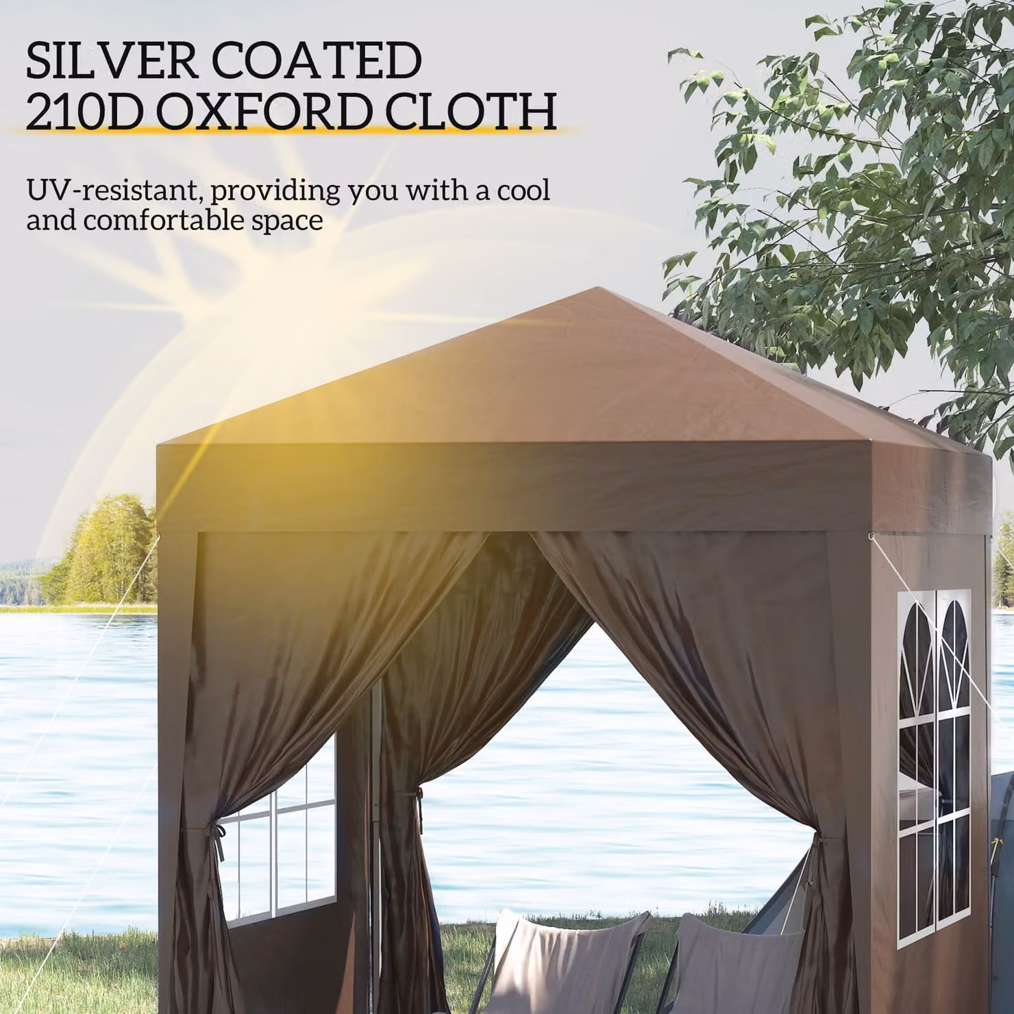Outsunny Brown Pop Up Gazebo Party Tent Canopy Marquee with Steel Frame, W/D/H: 200 x 200 x 240 cm – 6