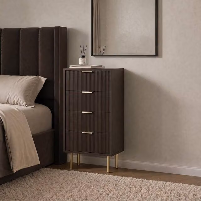 OHS Ribbed 4-Drawer Storage Cabinet in Dark Brown Matt Engineered Wood