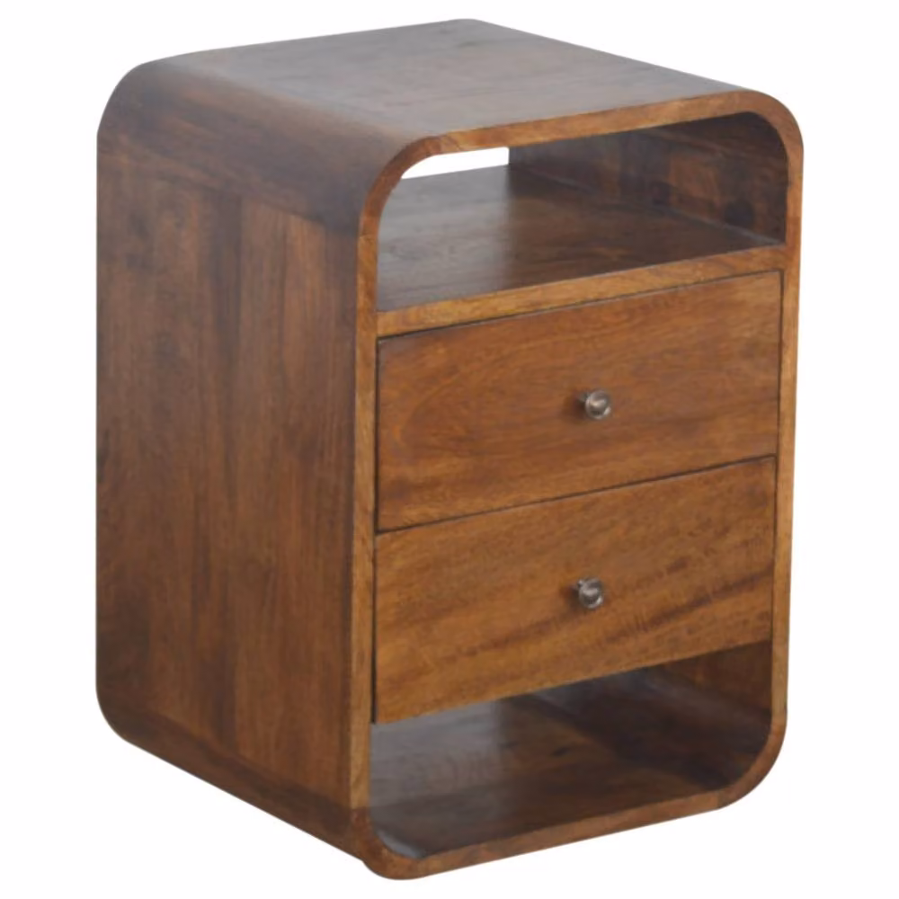 Wyld Haus Bologna Mango Wood Curved 2 Drawer Bedside Table in Brown, W: 35.0 cm, D: 40.0 cm, H: 55.0 cm – 6