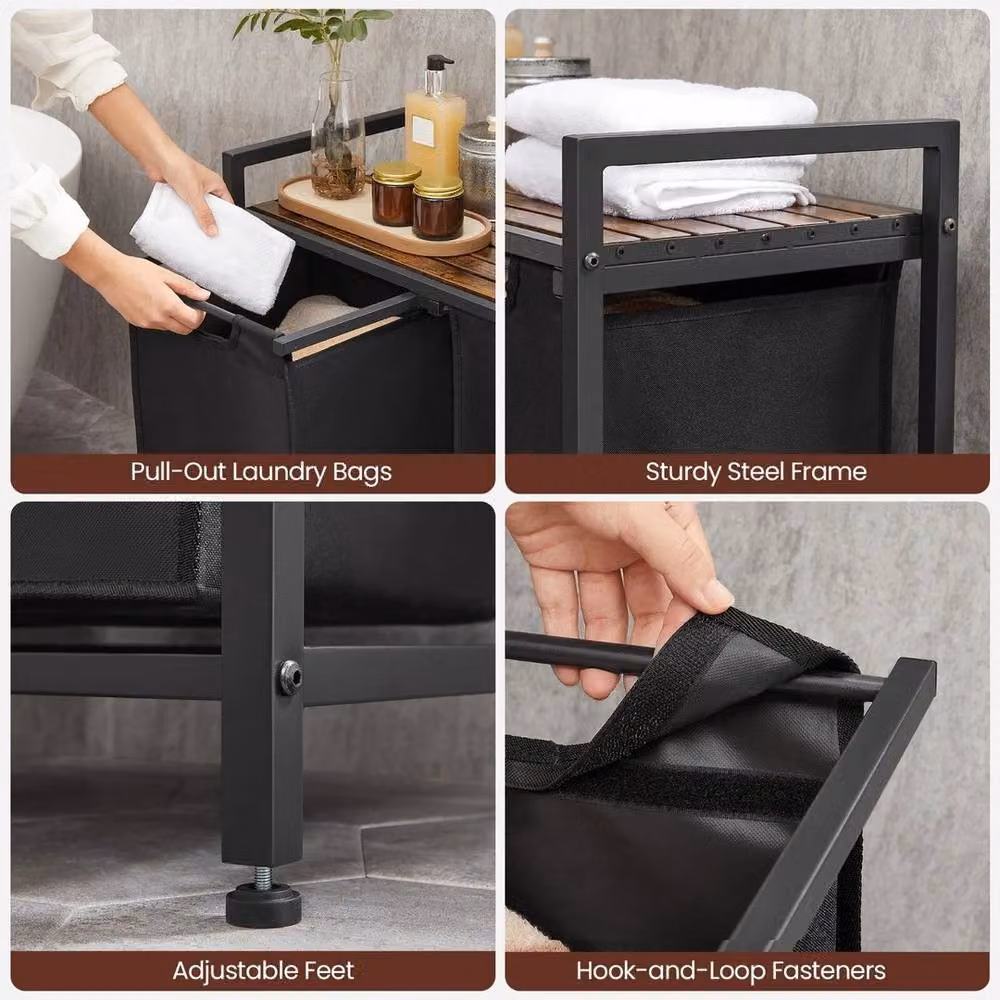 Kelvenix Black Dirty Laundry Basket with 2 Compartments and Removable Bag – 5