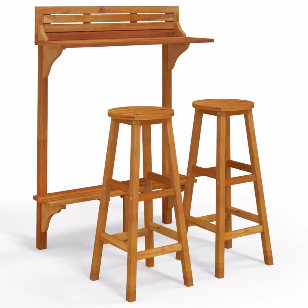 Berkfield Home 3 Piece Balcony Bar Set in Brown Oiled Acacia Wood – 2