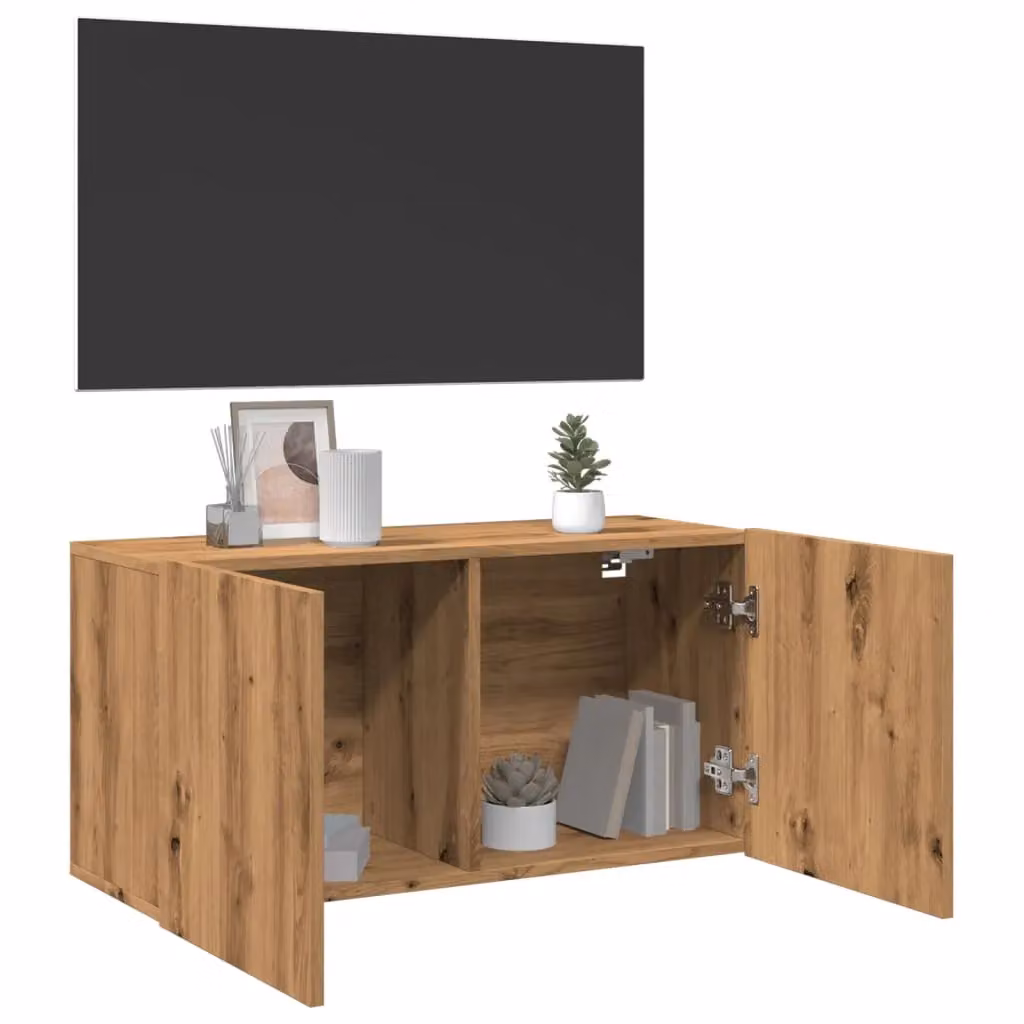 Berkfield Home Wall-mounted Artisan Oak TV Cabinet in Brown, W/D/H: 80 x 30 x 41 cm – 4