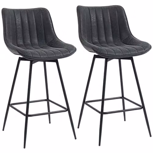 HOMCOM Set of 2 Black Synthetic Leather Swivel Bar Stools with Backrest and Height Adjustment – 1