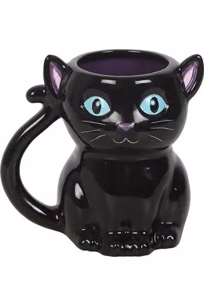 KDMD Cute and Creepy Black Cat Ceramic Mug in Black and Blue, 500 ml – 2