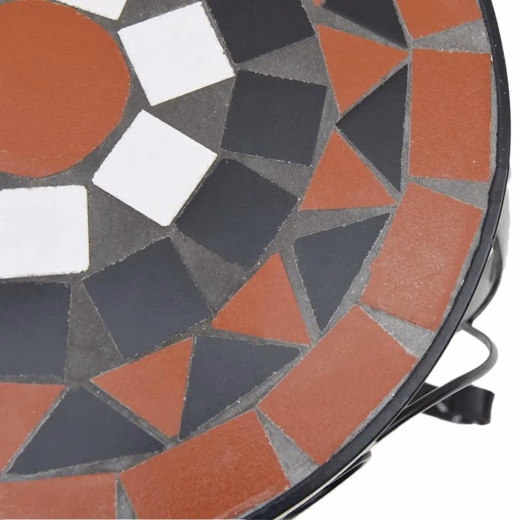 Berkfield Home Set of 3 Mediterranean Geometric Ceramic and Metal Plant Stands in Orange and White – 5