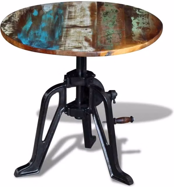 Berkfield Home Industrial Side Table in Multicolour Solid Reclaimed Wood and Cast Iron, Height: 42-63 cm