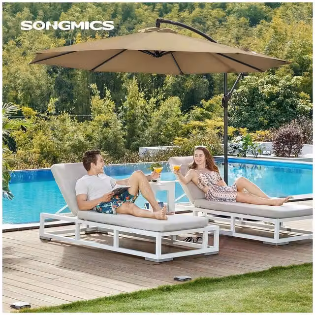 SONGMICS 3m Cantilever Garden Parasol with Base in Bronze, UPF 50 Polyester and Steel