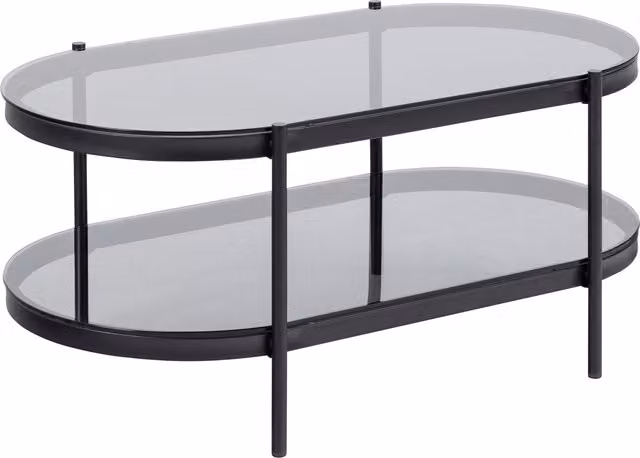 Furniture To Go Bayonne Oval Coffee Table with Smoked Glass Top in Black – 1