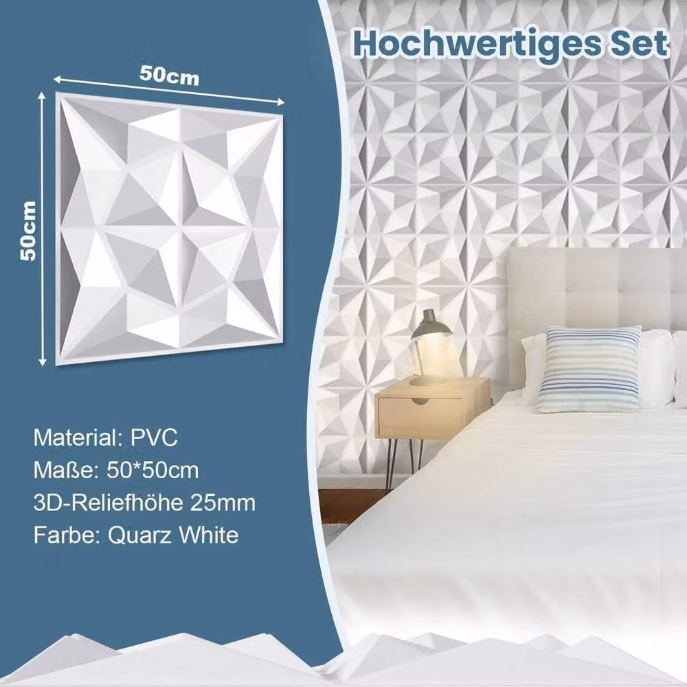 NESTLUNE 12-Piece DIY 3D Decor Wall Panels in White, W/D/H: 50 x 50 x 2.5 cm – 2