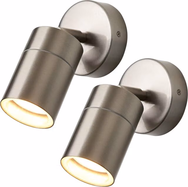 Litecraft 2 Pack of Adjustable Modern Silver Metal Outdoor Wall and Garden Lights