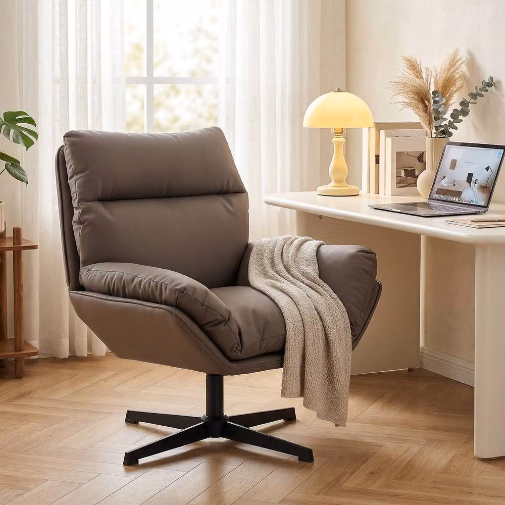 STILVORA Brown Synthetic Leather Swivel Armchair with Metal Frame – 8