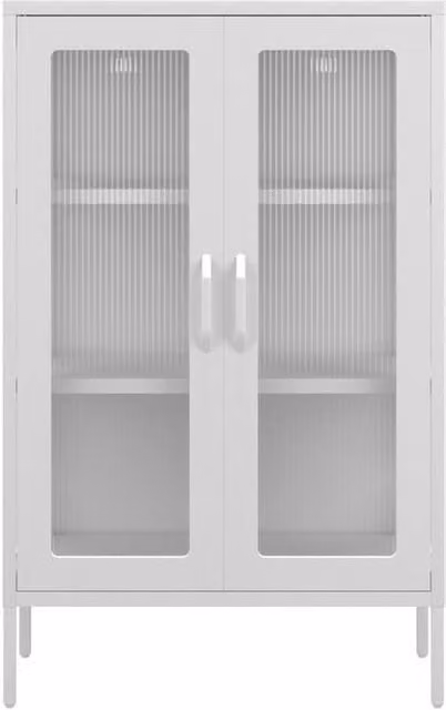 Lemon Pavilion Furniture Marsh Storage Cabinet in White Metal and Glass, W/D/H: 101.5 x 36.0 x 65.0 cm
