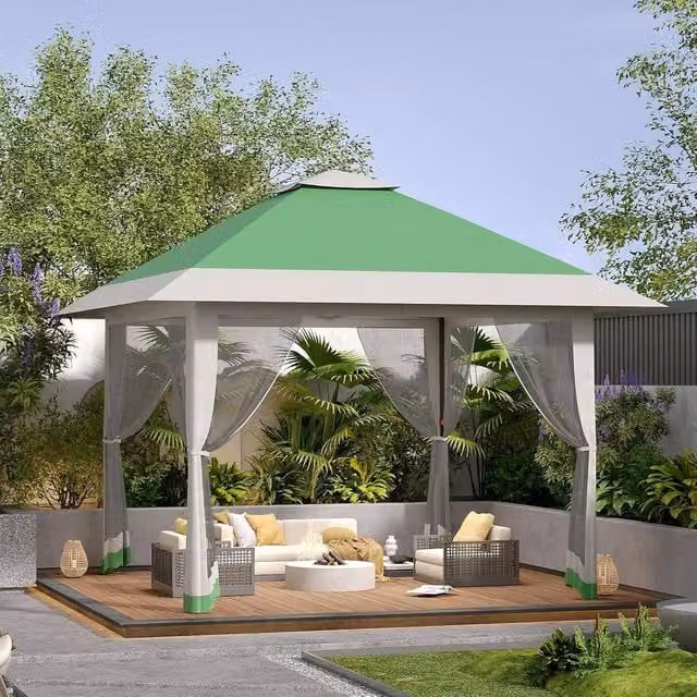 London Boutique Heavy Duty Pop Up Garden Gazebo Canopy Tent in Light Green, W/D/H: 400 x 400 x 308 cm – 1