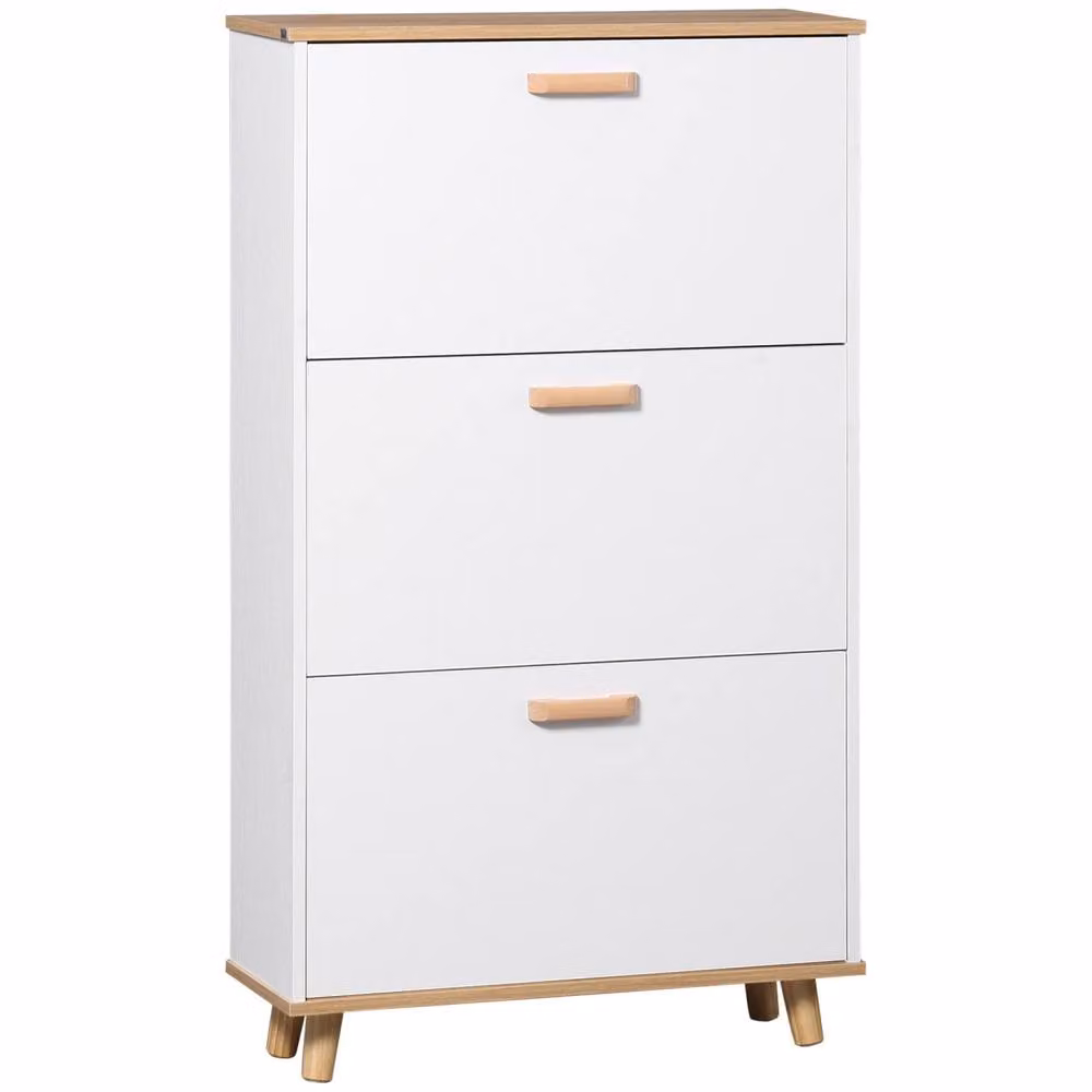 Wyld Haus Ellora Lera Slim White Natural Shoe Cabinet with 3 Tilting Compartments for 12 Pairs, H 122 x W 70 x D 23.5 cm – 2